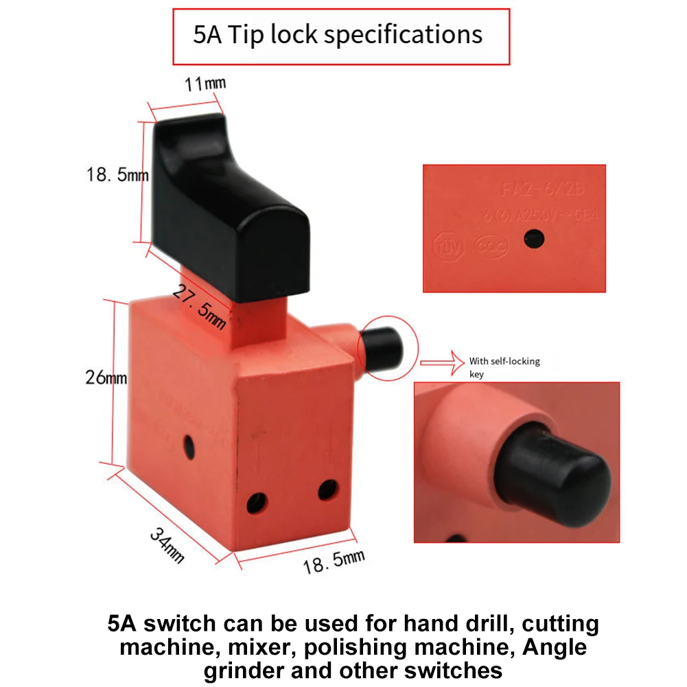 5a ferramenta interruptor moedor de ângulo fácil instalação aperto ergonômico durabilidade de longa duração para entusiastas diy