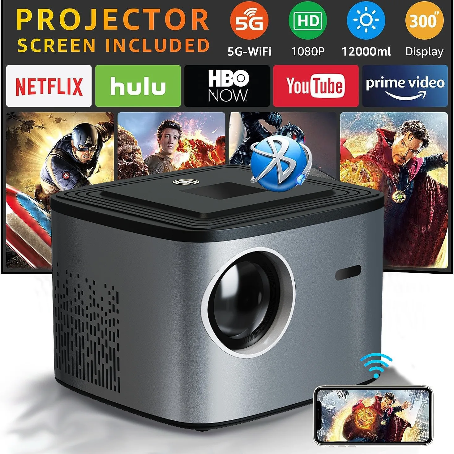 

HD 1080P проектор для домашнего офиса 5G двухдиапазонный мобильный беспроводной проекционный проектор без экрана телевизора