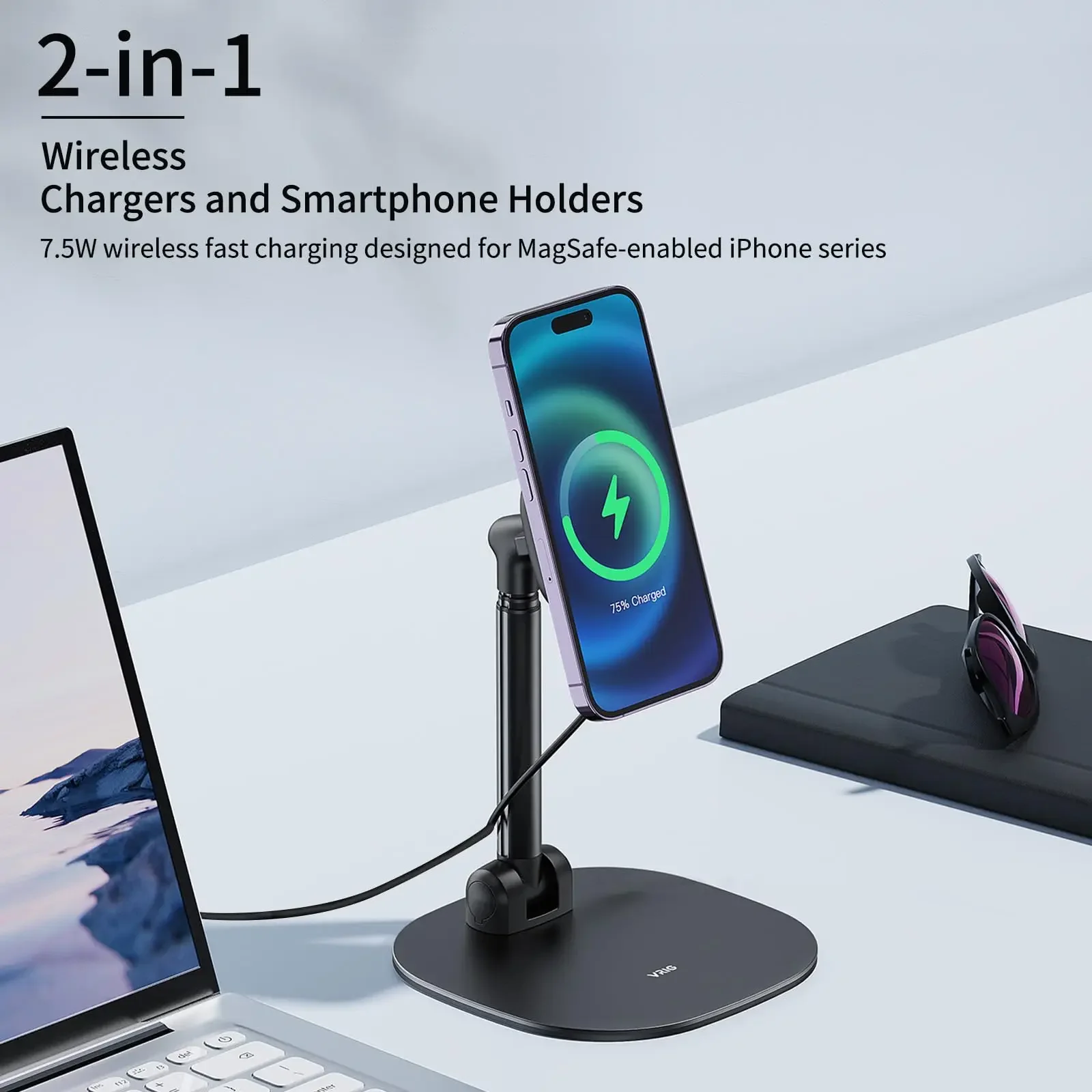 UURig VRig for Magsafe Magnetic Desk Phone Stand for Office/Home 360 Rotation Phone Holder for iPhone and Android