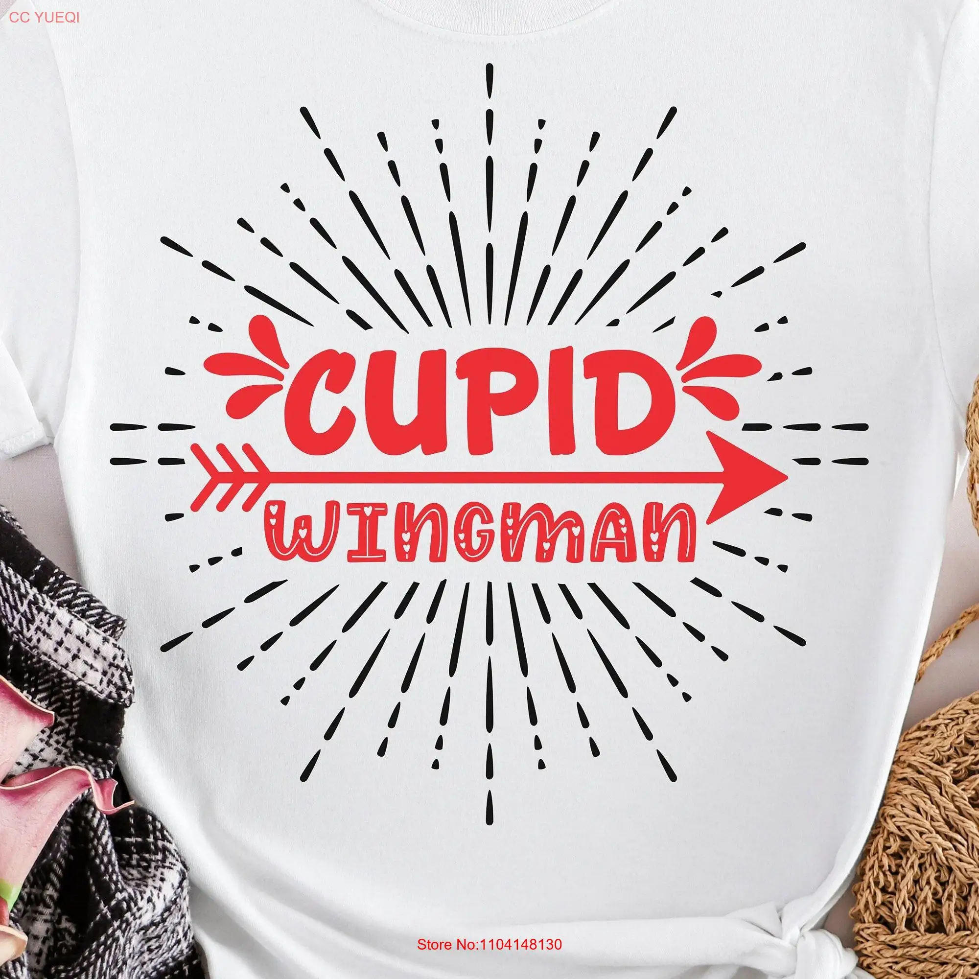 Cupid Wingman T Shirt Valentines Day for Her Valentine Valentine's Cute Heart long or short sleeves