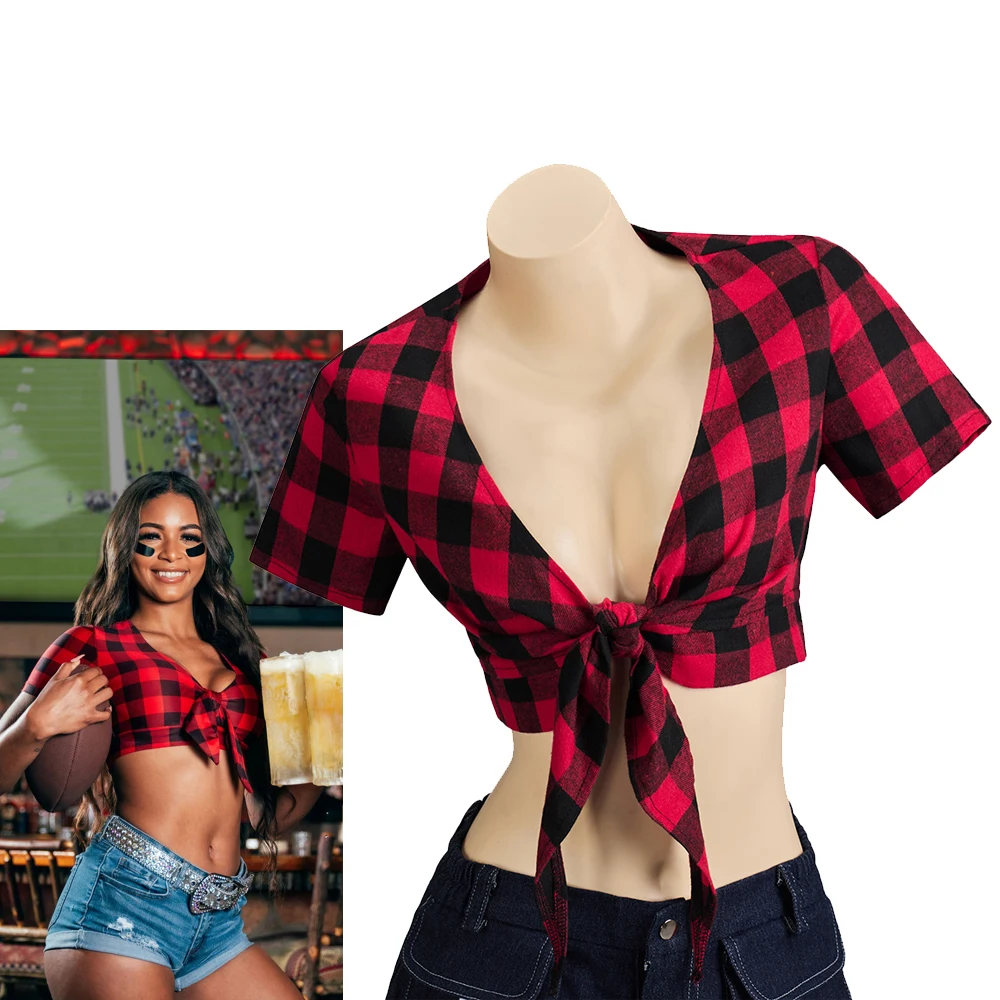 Twin Peaks Restaurant Costume Women's Deep V Plunge Open Front Tie Up Bolero Crop Top Shrug Sexy Shirt Night Club wear