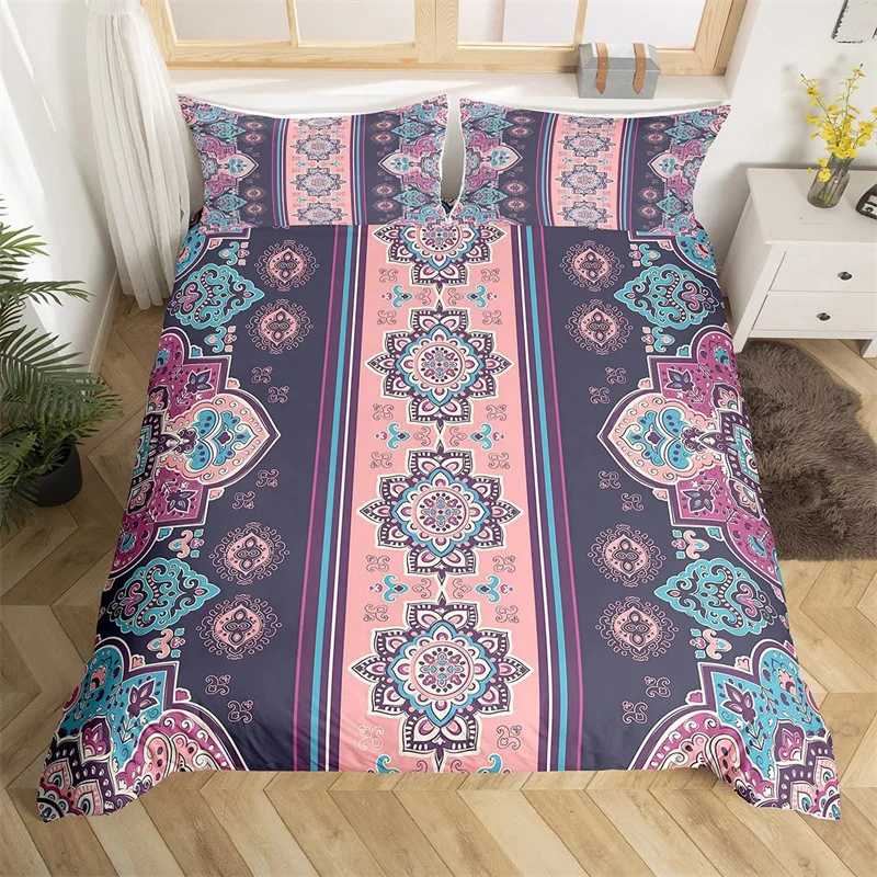 Bohemian Floral Duvet Cover Paisley Mandala Comforter Cover Microfiber Geometry Aztec Mexican Style Bedding Set Twin Queen Size