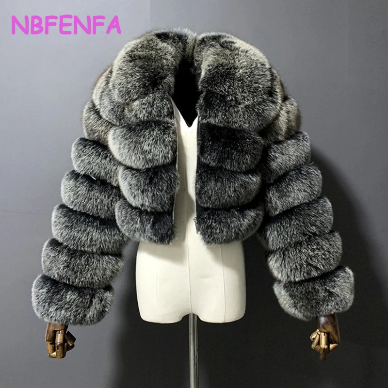 NBFENFA 2024 Chic Autumn Winter Fur Coat Women Faux Fox Fur Jacket Thickened Warm Long Sleeve Windproof Snow Plus Size Outerwear