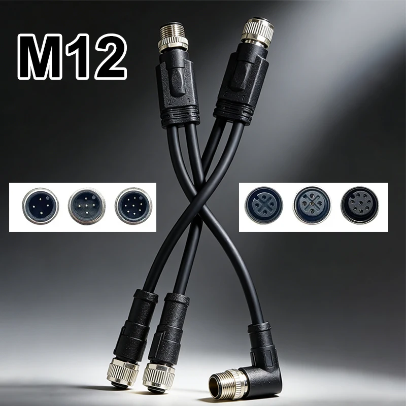 

M12 Aviation Plug Wire Splitter 4 5 8 Pin Y-shaped Connector Cable IP67 1 to 2 Male to Female Sensor Waterproof Connection Line