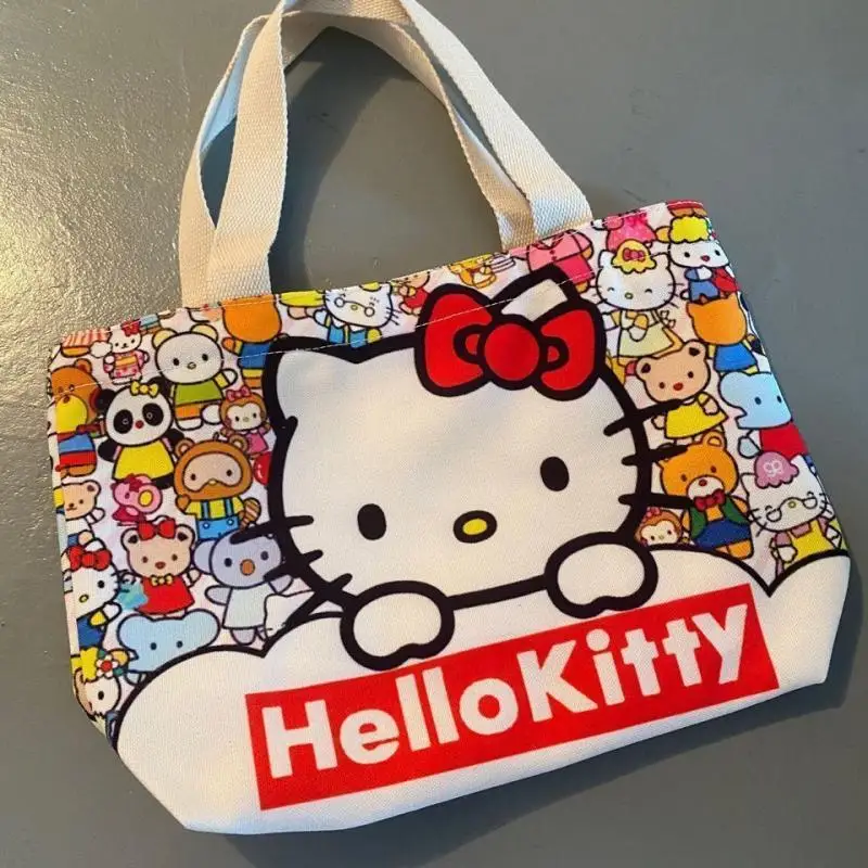 Cute Cartoon Hellokitty Canvas Bag Lightweight and Large Capacity Shopping Bag Single Shoulder Canvas Bag Open Top Handbag