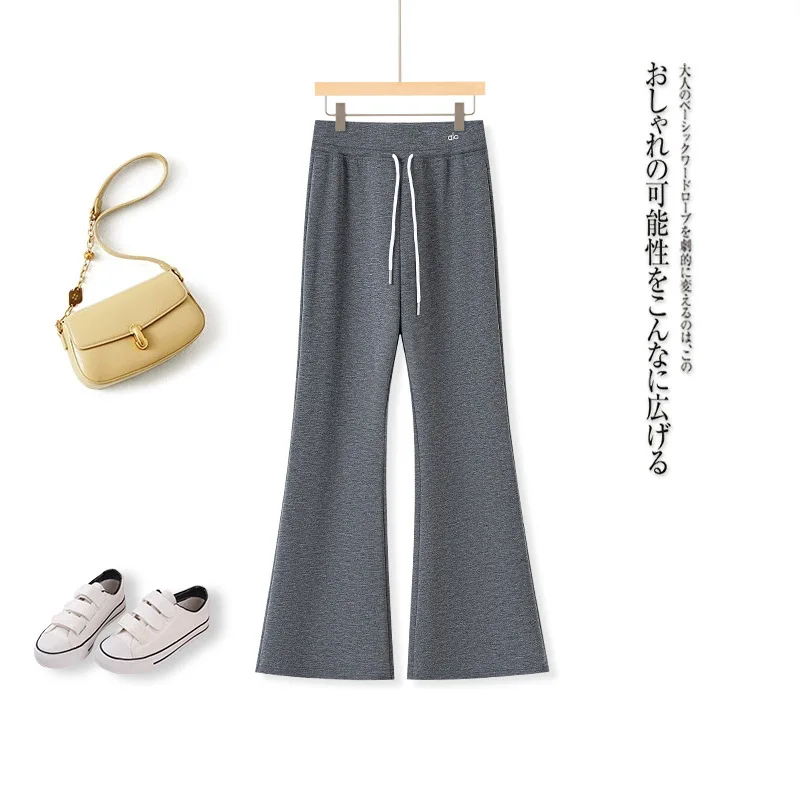 أنيقة كسول نمط رايات متوهج السراويل الخريف أزياء بسيطة التنقل تنوعا الرباط السراويل المرنة عارضة