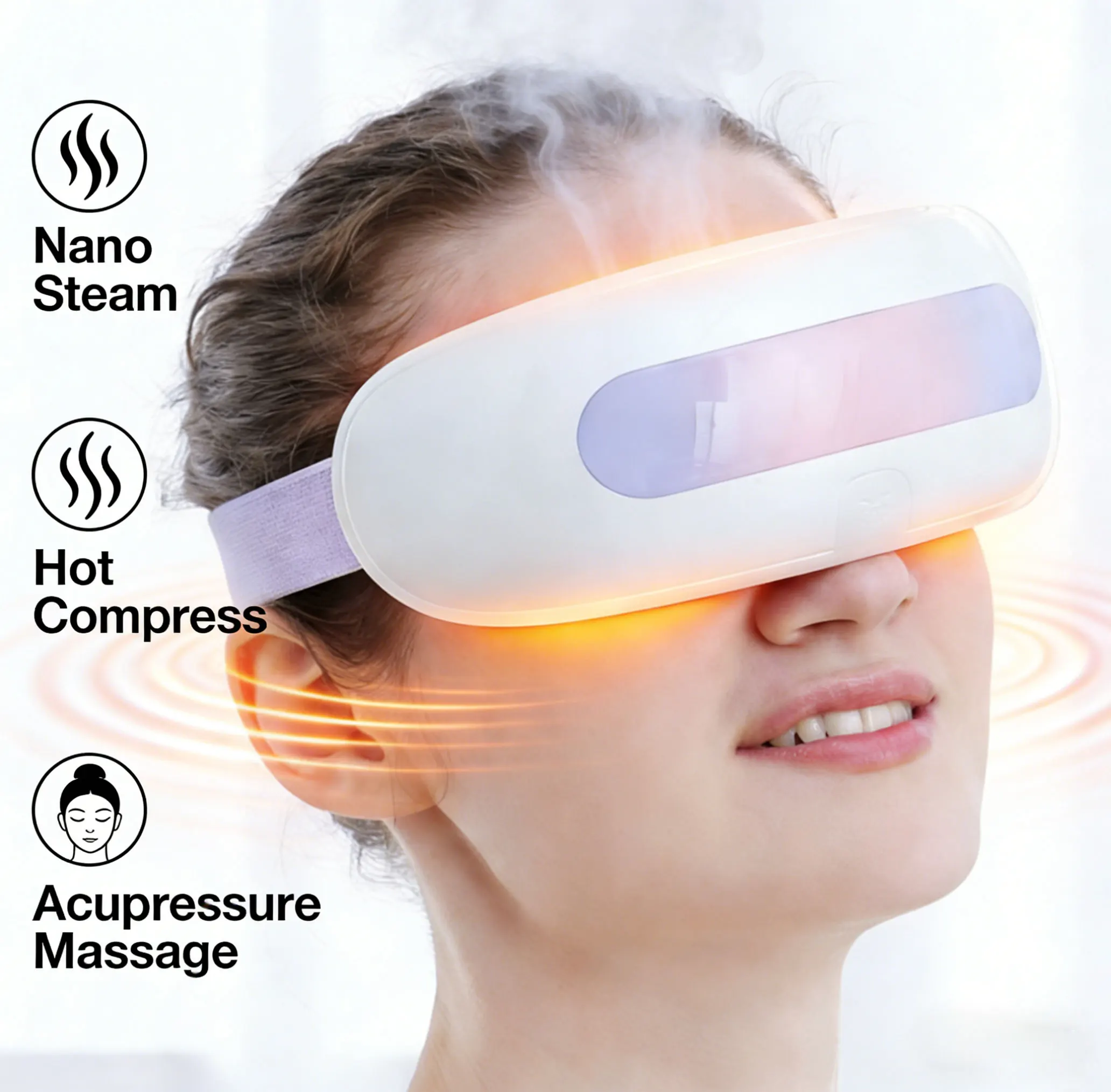 

Нано-паровая маска-массажер для глаз с 16 насадками: паровая терапия, акупунктурный массаж, прессотерапия, разминание, подогрев, для уставших и сухих глаз, атомизация