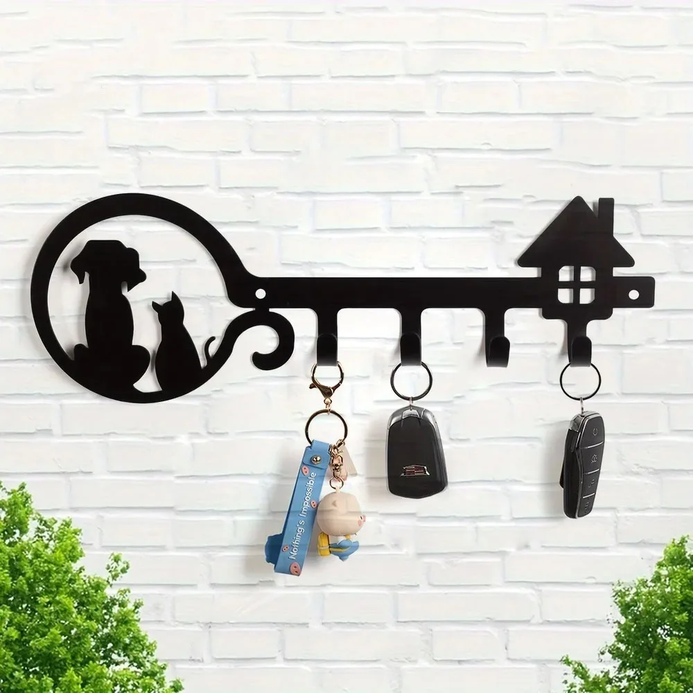 1pc Metal Wall Mounted Storage Rack Dog Cat House Design Key Holder, Wall Hanging Storage Key Holder Towel Rack,Coat rack Gift