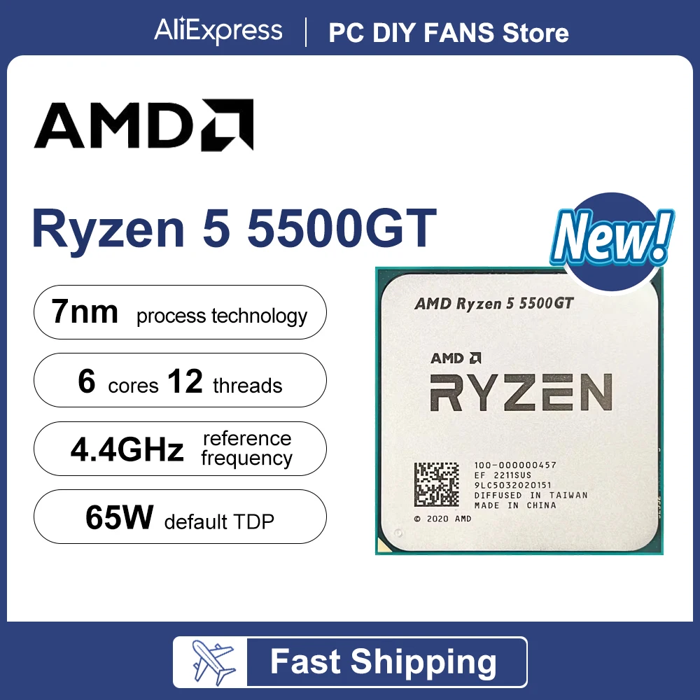 AMD Ryzen 5 5500GT New R5 5500GT 6-Core 12-Thread 4.4GHz 7NM DDR4 CPU Integrated Graphics Vega 7 1900MHz Socket AM4 but no fan