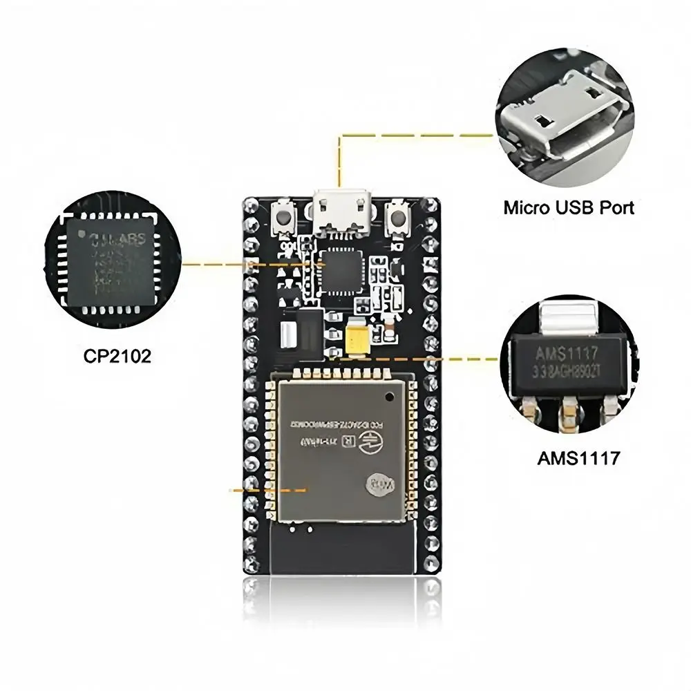 

Профессиональная плата с беспроводным модулем ESP32 CP2102 AMS1117, плата расширения Type-C/USB ESP32 38P, комплект электронных аксессуаров