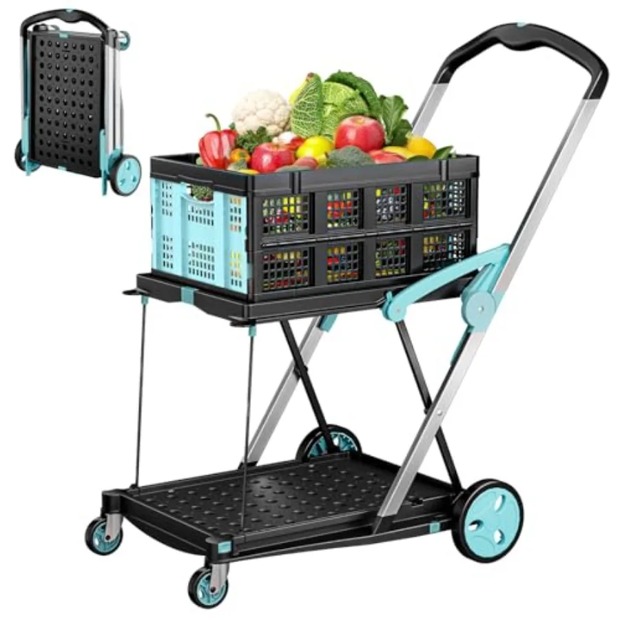 

Foldable Grocery Cart 200 lbs Ccity Heavy Duty Collapsible Cart with Foot Brake for Groceries Office Warehouse Supermarket Stee