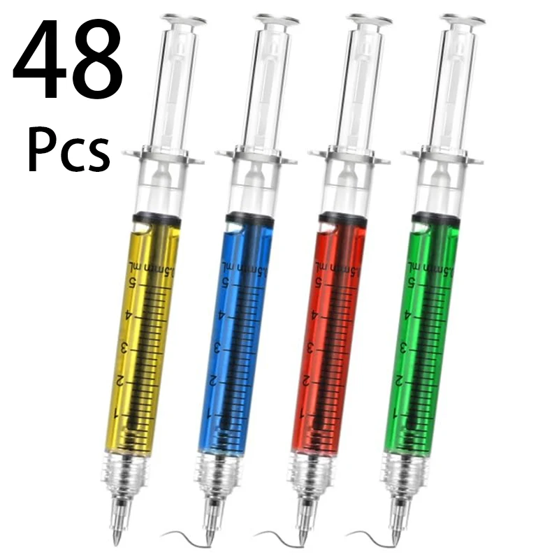 48Pcs Syringe Shape Ballpoint Pens Hospital Doctor Nurse Pens Medical Injection Pens Syringe Pen With Liquid