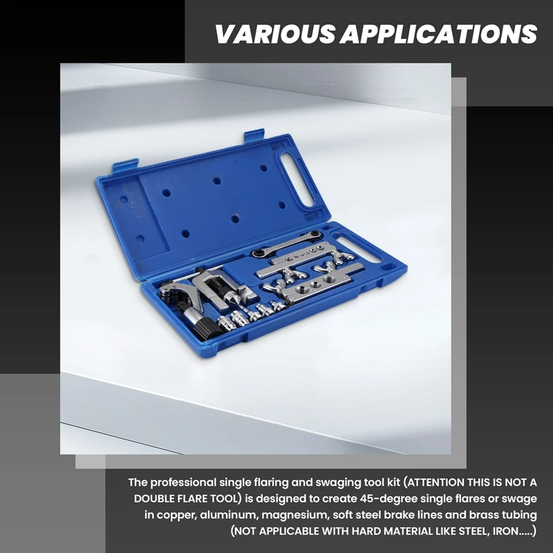 Single Flaring Tool & Swaging Tool Kit For HVAC, Tubing, Copper Pipe Flaring With Tubing Cutter & Ratchet Wrench