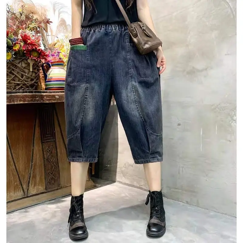 

Summer Thin Denim Shorts Women Baggy Short Jeans High Waisted Loose Large Size Haren Pants Retro Casual Pants Women Clothing