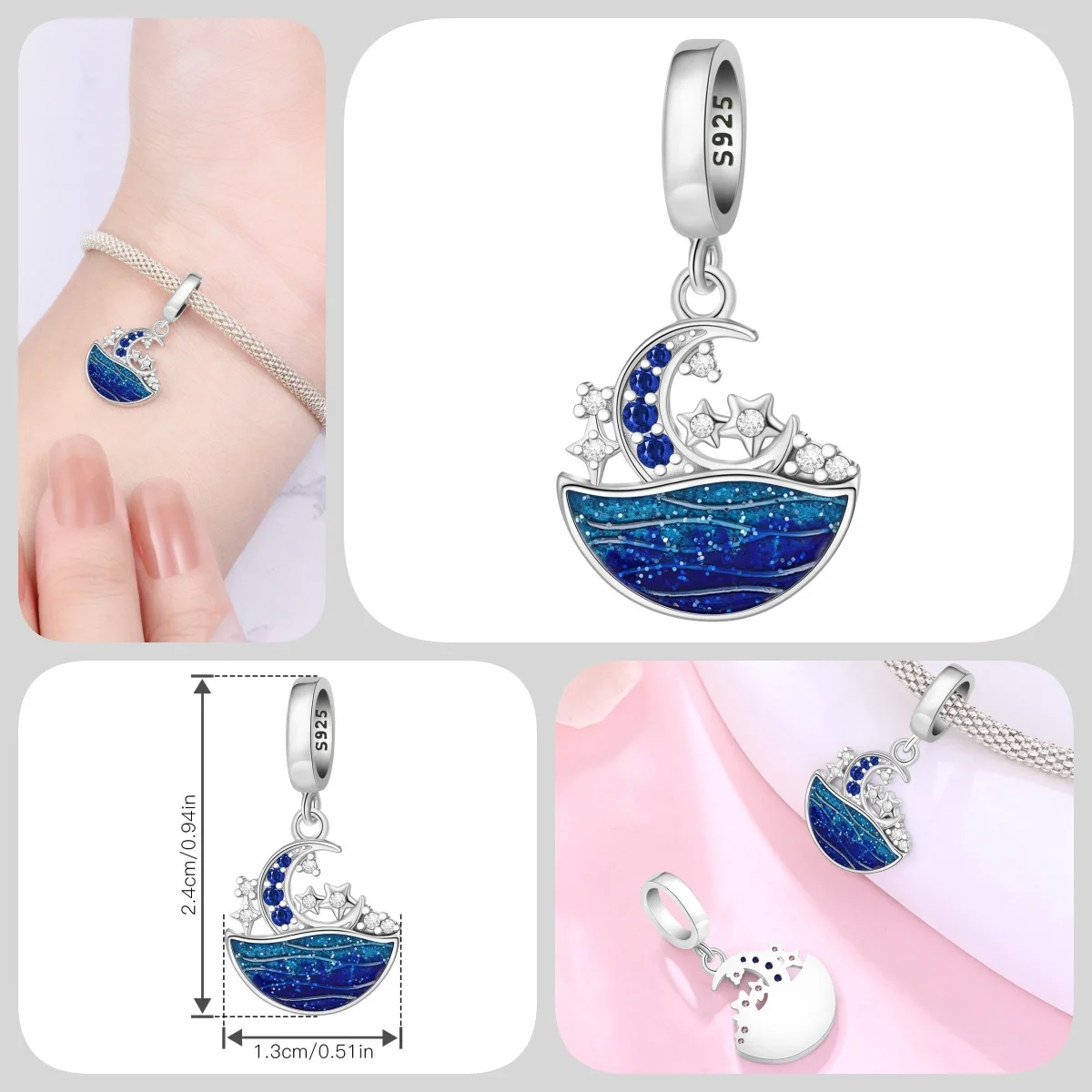 Blauer Charm, 925er Sterlingsilber, Ozeanperlen, Betta-Fisch-Anhänger, Geburtstagsfeier, Geschenk für Frauen, Armband, Halskette, DIY-Perlen, Schmuck – Detail 17