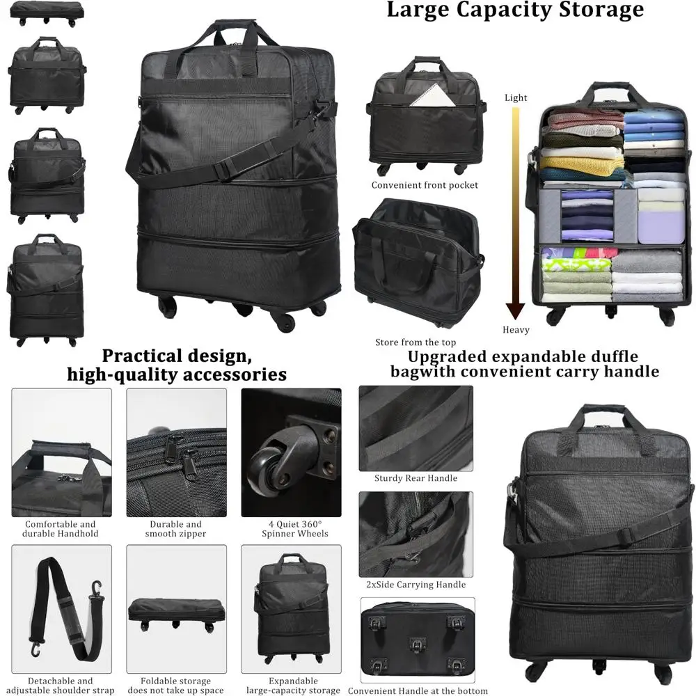 

Wheeled Expandable Luggage Bag, Lightweight Foldable Travel Duffel for Men and Women, Collapsible Rolling Suitcase with Long-Ter