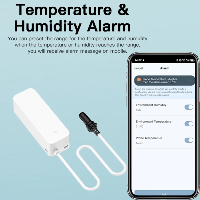 WiFi Temperature and Humidity Sensor External Probe Remote Control Smart Home Monitor Wrok With Alexa Tuya Smart Life