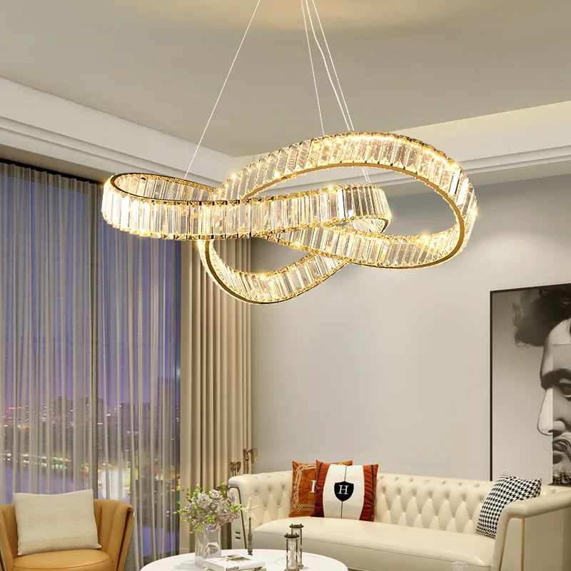 

Nordic Modern Crystal Cirlular Ring LED Chandelier Lustre Pendant Light Bedroom Closets Hanging Lamps For Ceiling