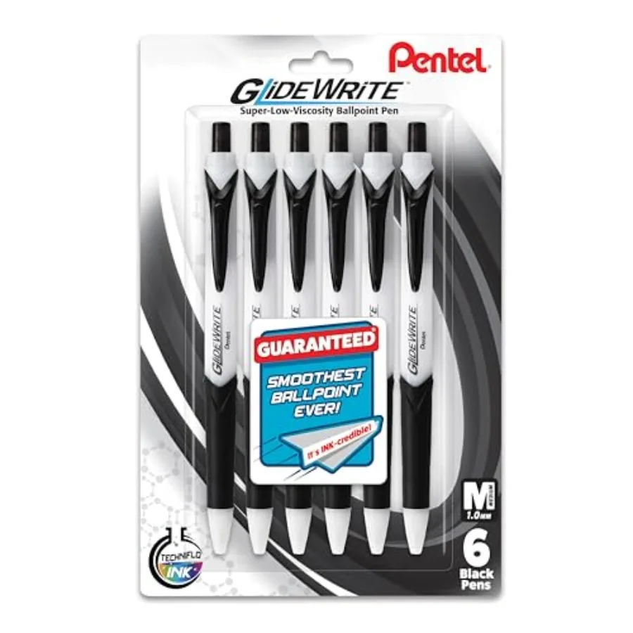 

GlideWrite Ballpoint Pen with TechniFlo Ink, 1.0mm Medium Line, Black Ink, Pack of 6 (BX910BP6A)
