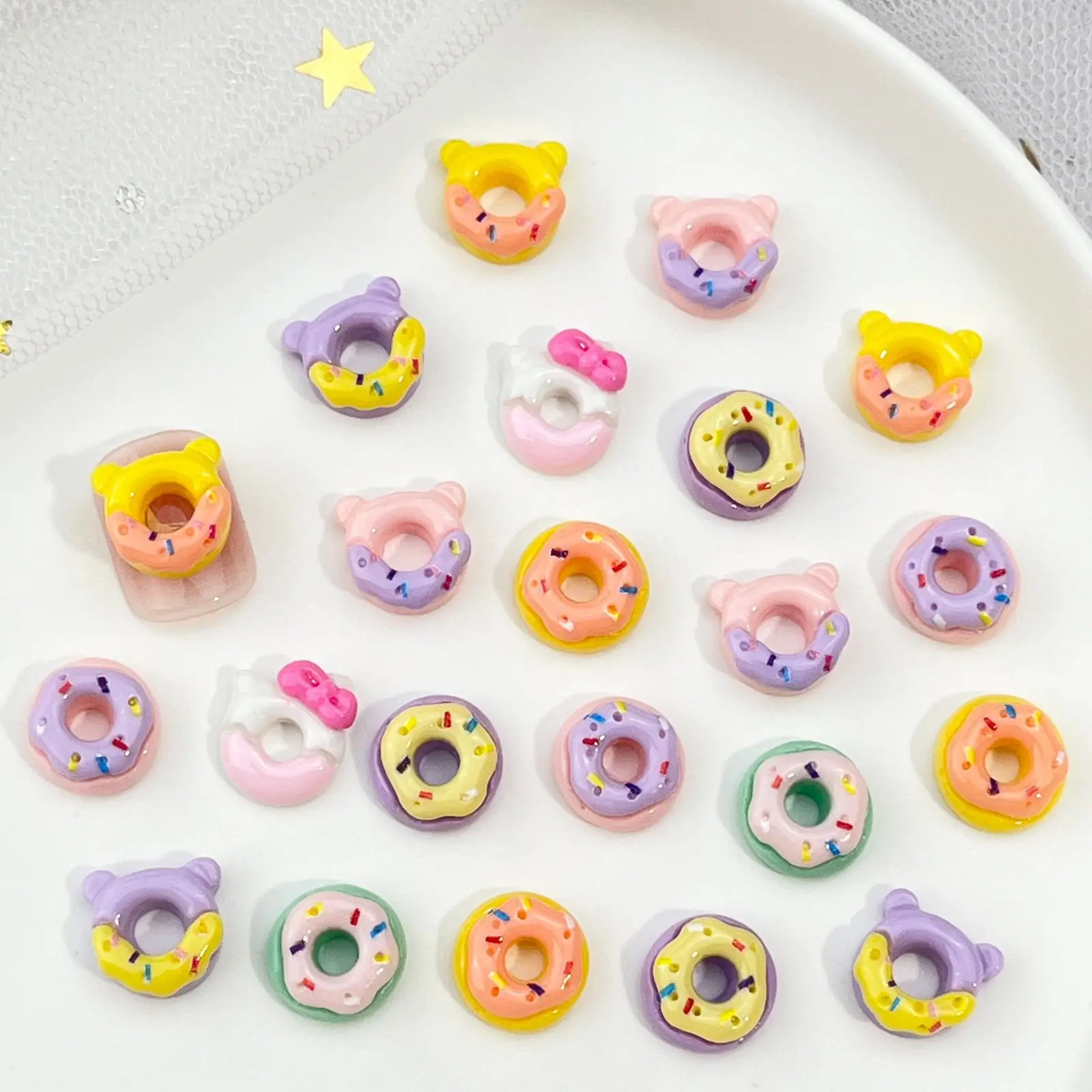 20pcs miniso donut sanrio cartoon nail charms for diy nail making kawaii cute resin nail art decoreation