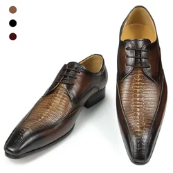 2023 Derby Leather Wedding Shoes Genuine Pointed Adult Lace-up Formal Men's Custom Genuine Leather summer breathable comfortable