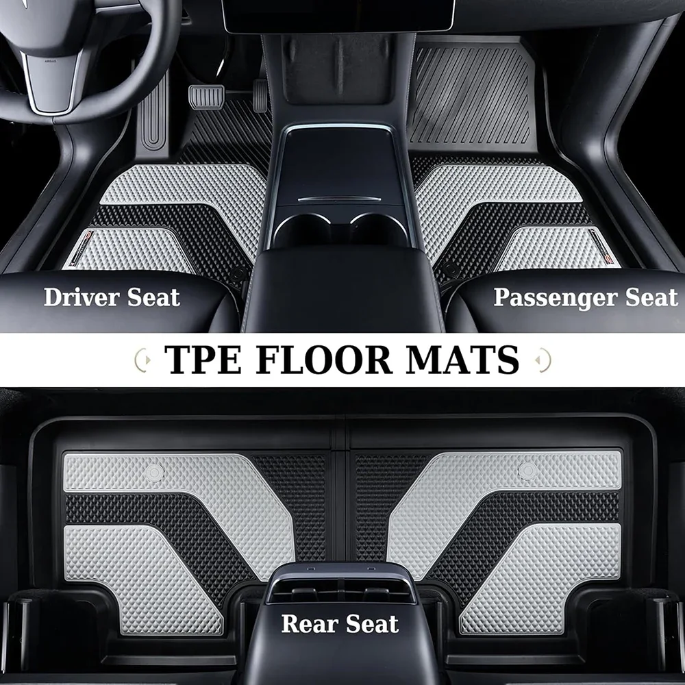 Floor Mats Cargo Liners for Tesla Model Y 2020 - 2024 2025 Model 3 Highland All Weather TPE Floor Trunk Mat Black Gray Two-Tone