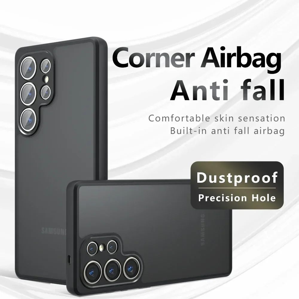 For Samsung Galaxy S25 Ultra S24 FE S23 Plus Case Shockproof Frosted Skin Feel Matte TPU Frame Plastic Translucent Back Cover