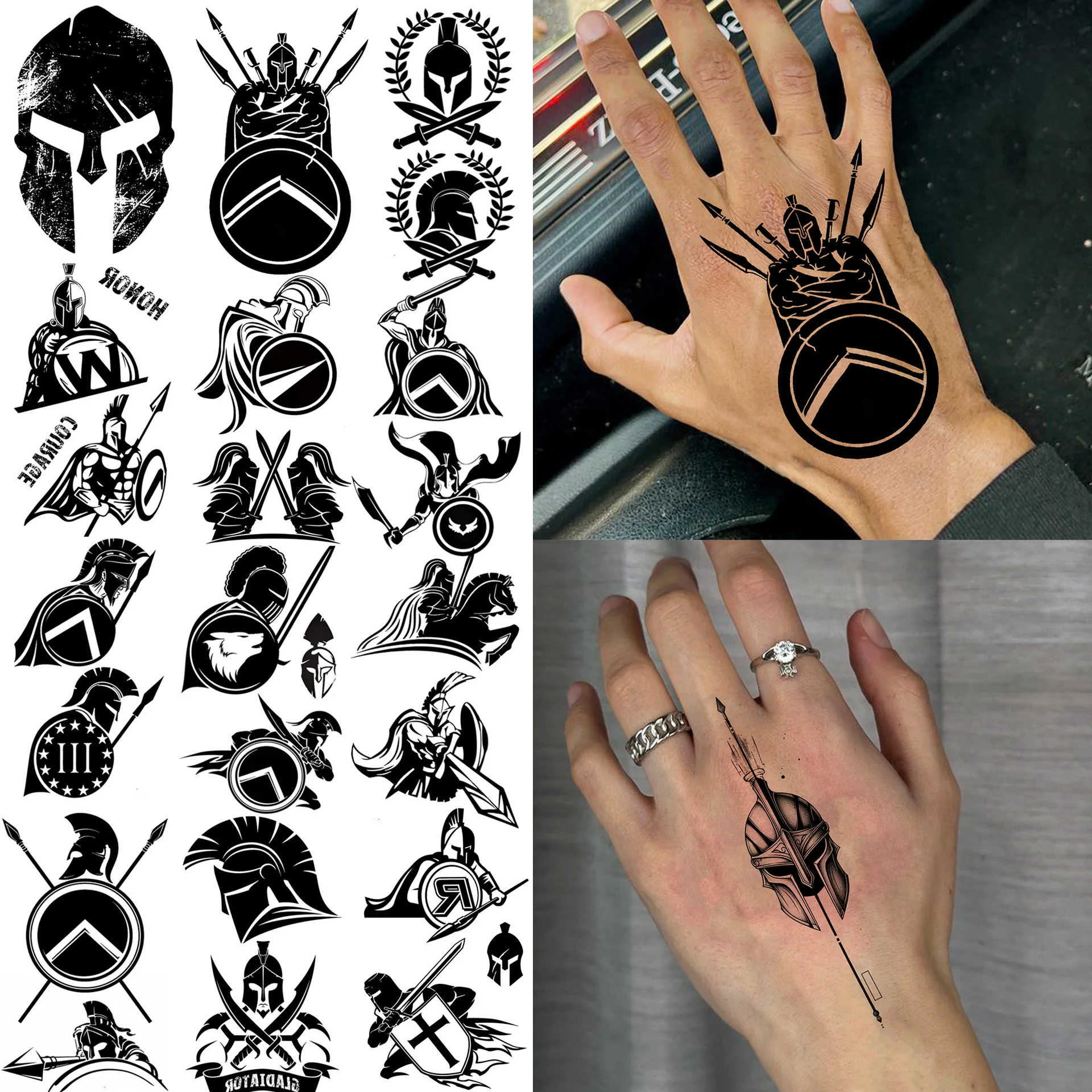 

Black White Samurai Temporary Tattoo Stickers Water Transfer Premium Non Toxic Waterproof for Hand Back Clavicle
