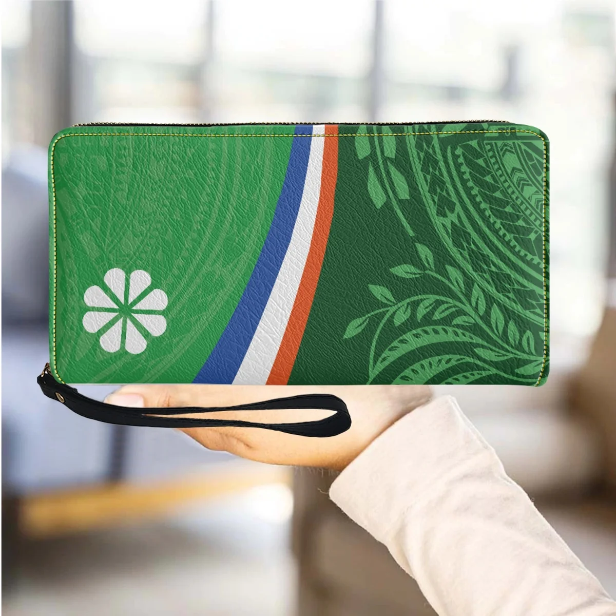 

Marshall Island Kwajalein Flag Green Women Wallet Multifunction PU Leather Ladies Purse with Zipper Long Credit Card Clutch Bag