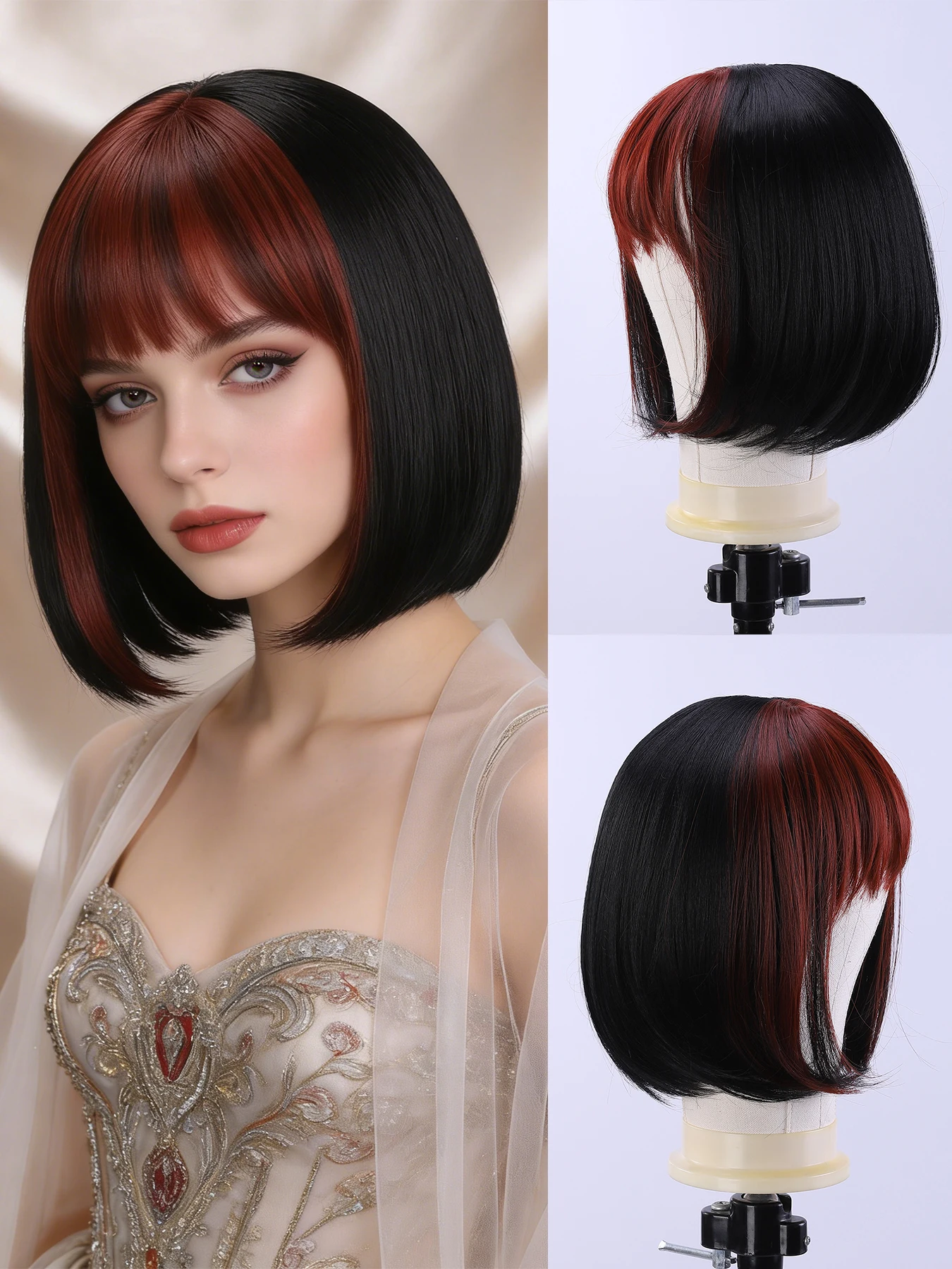 

1 elegant and fashionable women's synthetic fiber wig, fashionable hairstyle, rose mesh hat design