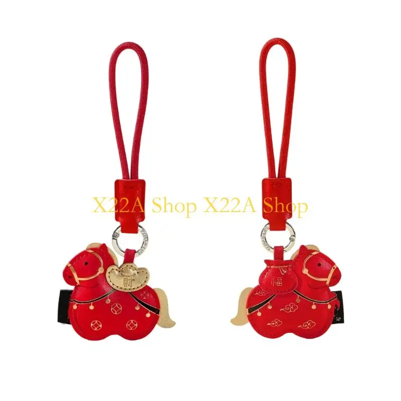 Unique New Year Blessing PU Leather Keychain for Couples Share Affection Practical for Decoration on Keys Backpacks or Handbags