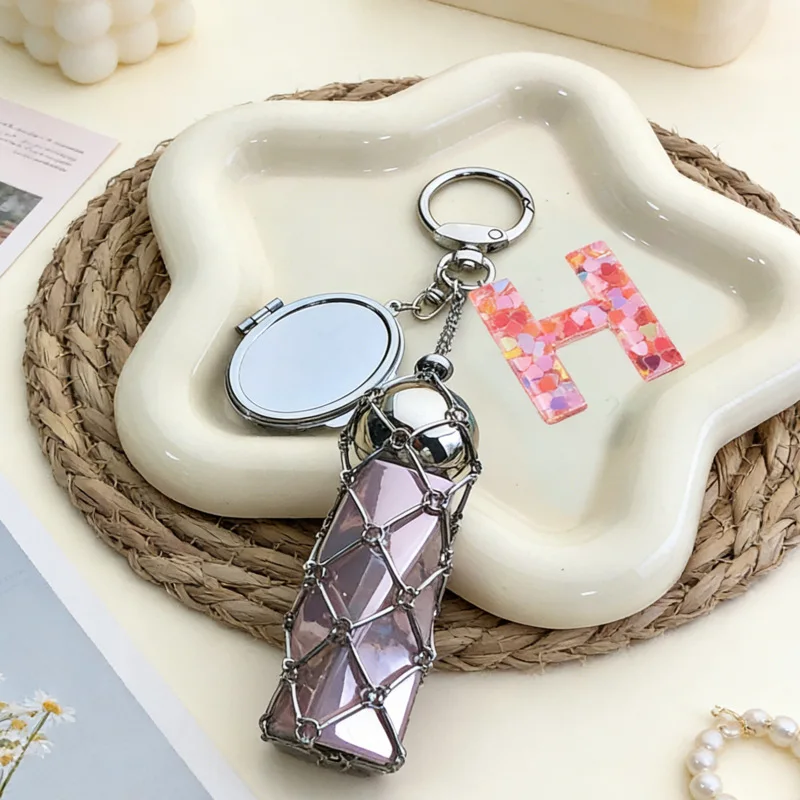 10PCS Silver Ring Buckle Pink 26 Letter Metal Mesh Bag European and American New Internet Celebrity Keychain
