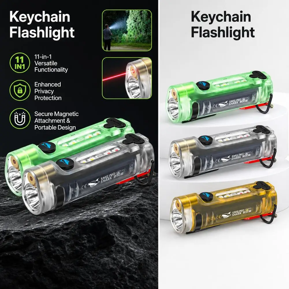 11 in 1 EDC Keychain Flashlight Portable Mini Rechargeable Torch Hidden Camera Detector UV Light Laser Pointer Work Light