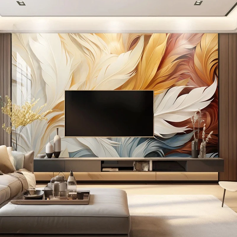 

Modern Simple 3D Stereoscopic Feather Color Photo Murals Wallpaper Living Room TV Sofa Backdrop Wall Cloth Home Decor 3D Fresco