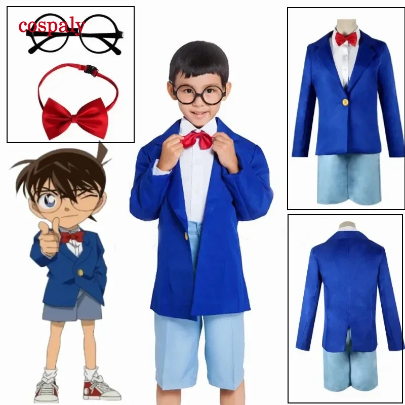 A Anime Detective Conan Cosplay Costume Case Closed Edogawa Konan Adult Kids School Uniform Sets For Mens Women Jimmy Kudo