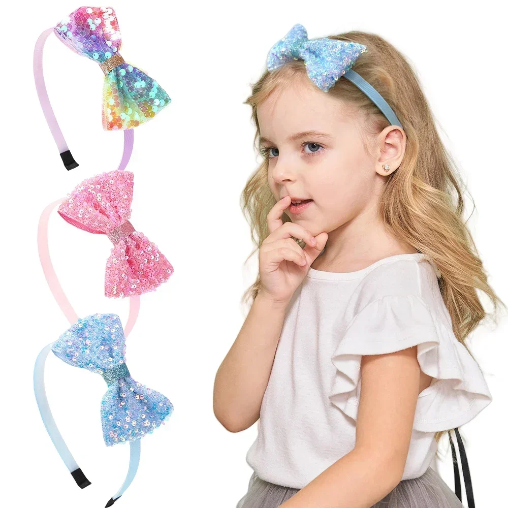 1 pz/3 pz Carino Paillettes Archi Dei Capelli Fasce per le Ragazze 4 pollici Glitter Archi Hairbands Bambini Hairhoops Accessori Per Capelli Per Bambini