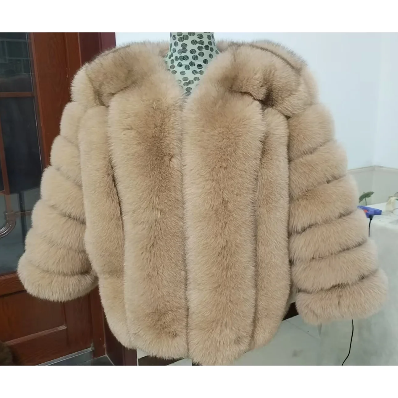 2024Natural Real Fox Fur Coat For Women\'s Warm Winter Jacket Vest Luxury Long Furry Fur Coat Big Size Clothes For Women10XLBlack