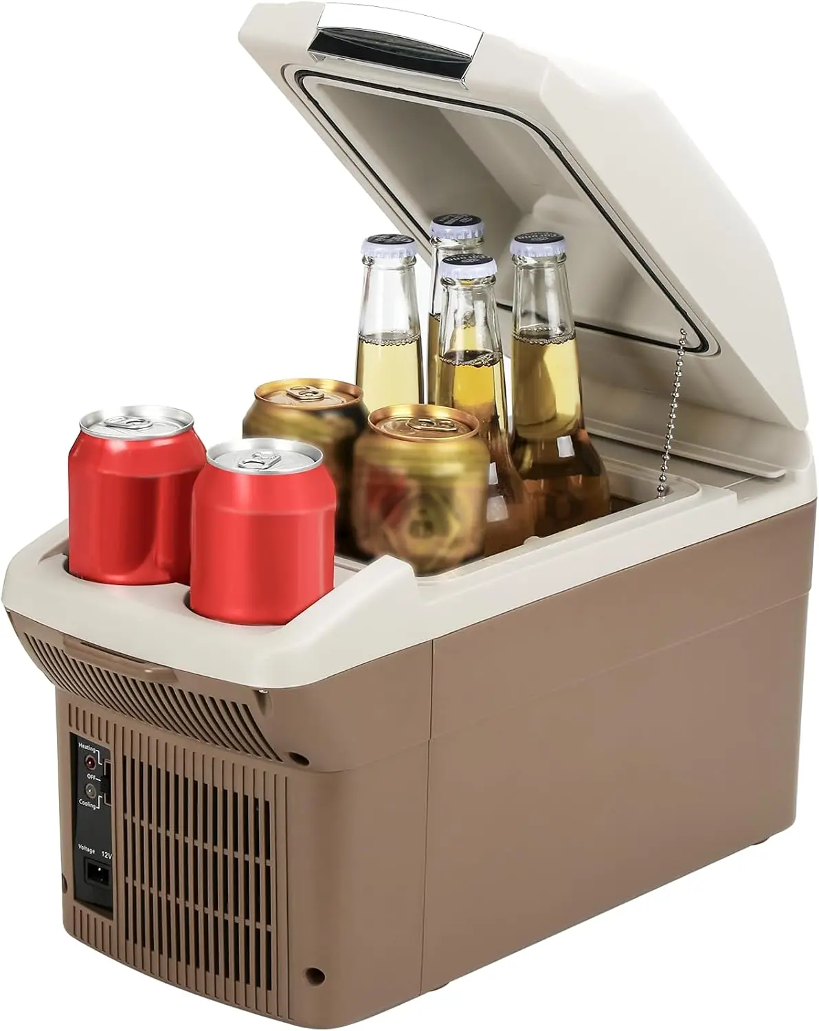

12V Portable Car Fridge 8QT Cooler/Warmer 40-140°F, 12V/110V-220V, Thermoelectric Camping Fridge (Brown)