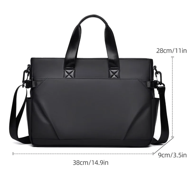 Men's Briefcase Black Waterproof Large Capacity Handbag Versatile Commute for Business Laptop Bag Minimalist Daily Crossbody Bag