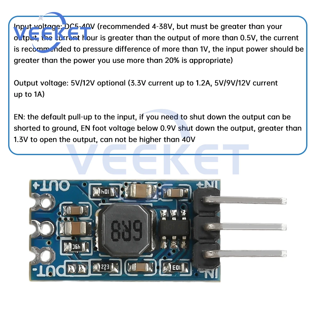 DC-DC Buck Module Mini 1.2A Buck Converter Power Module 5-40V to 5V/12V DC-DC Three-terminal Regulator