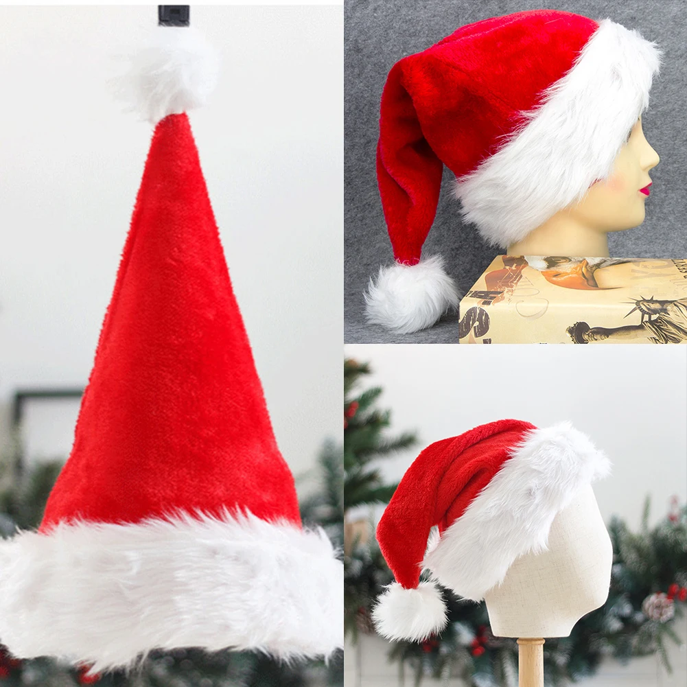 Christmas Santa Red Hats Thicken Adult Child Decor New Year Present Xmas Party Supply 43*32cm/38*28cm