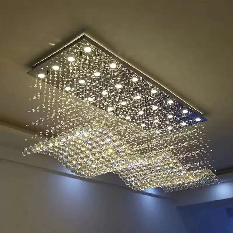 

New Crystal Ceiling Lights Rectangular Luxury Villa Living Room Hall Lights Led Lights Engineering Ligh