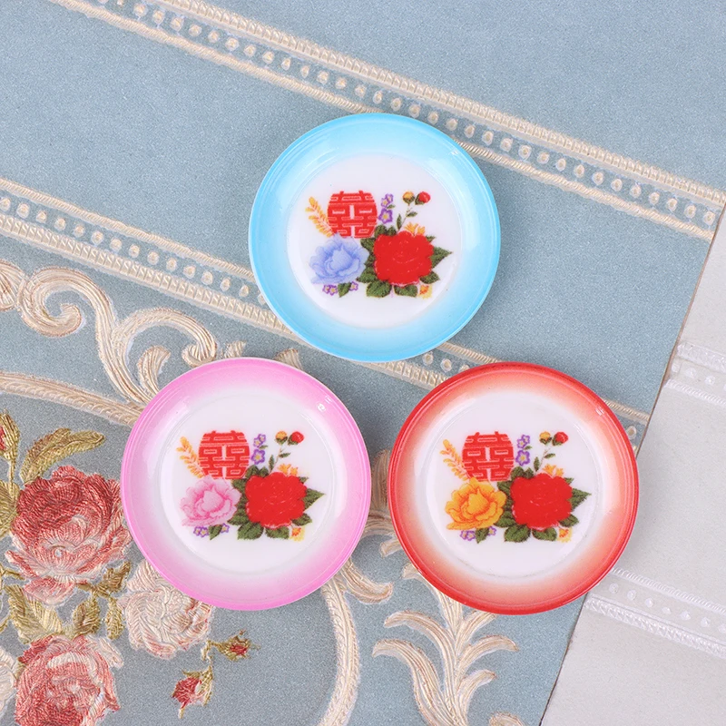 Charming Dollhouse Miniature Kitchen Set - 5pc Chinese Double Happiness Food Plates.