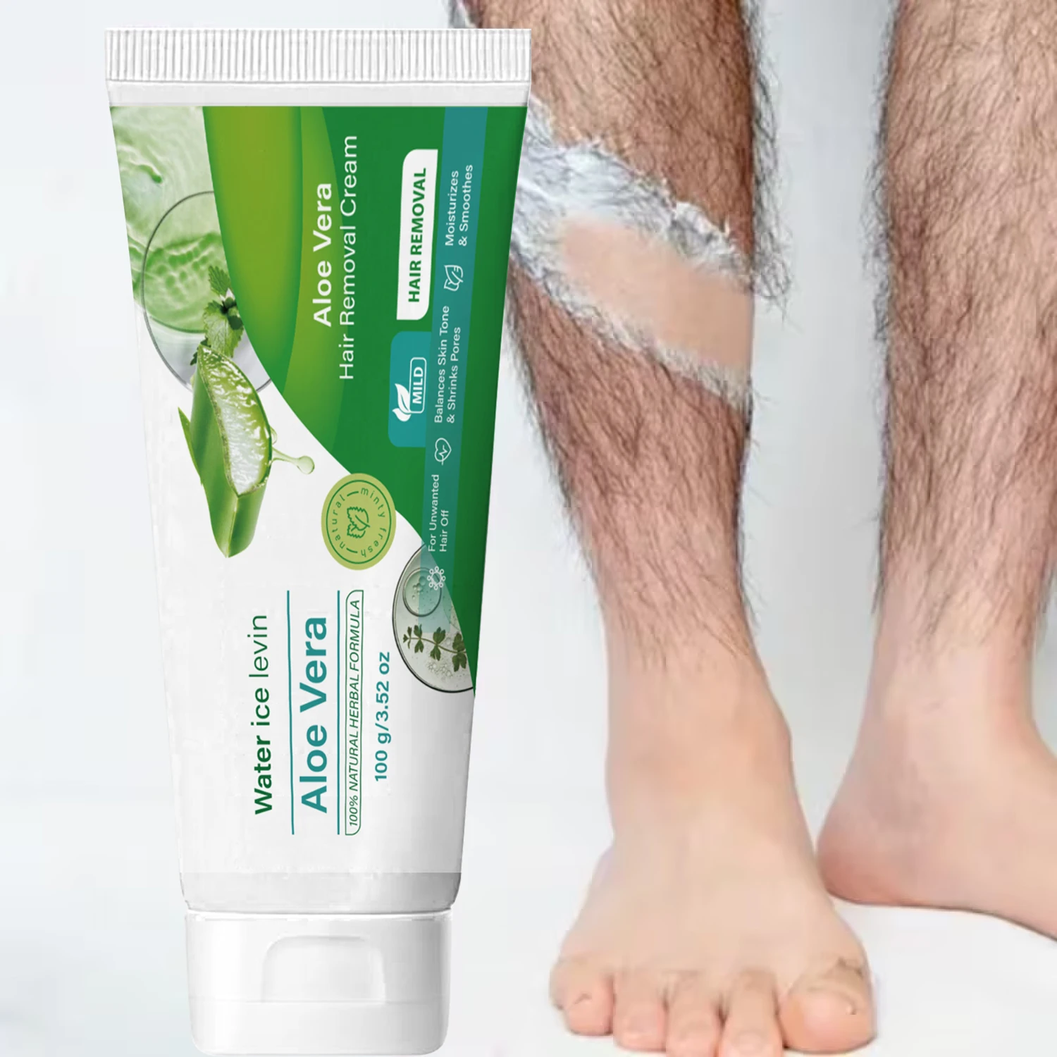 Crema depilatoria de aloe vera para vello no deseado, removedor suave y natural con fórmula herbal