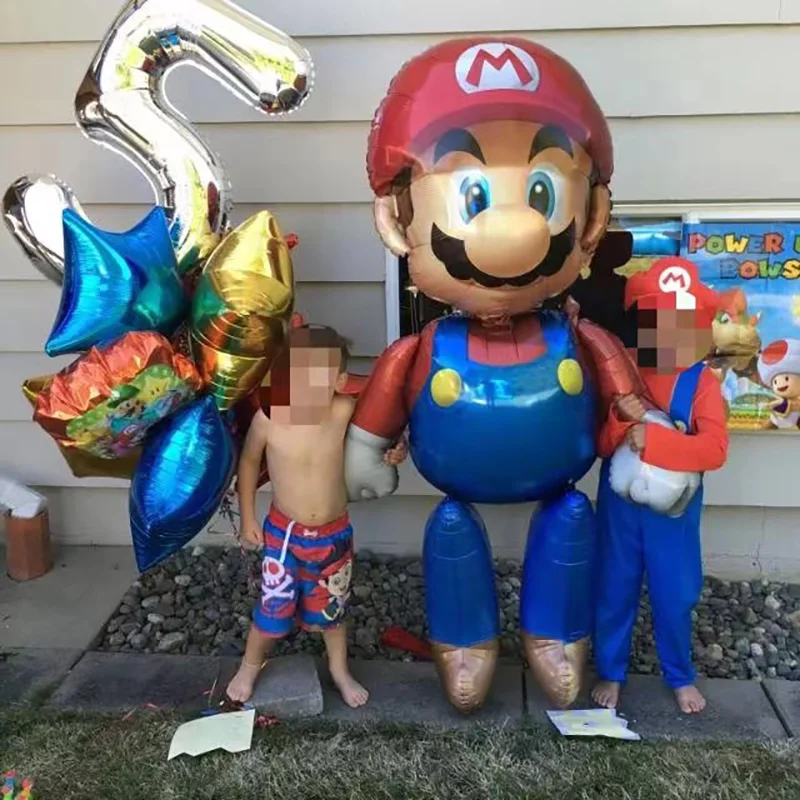 Decoración de fiesta de cumpleaños de Mario para niños, globos de papel de aluminio, vajilla desechable, telón de fondo, suministros para eventos de