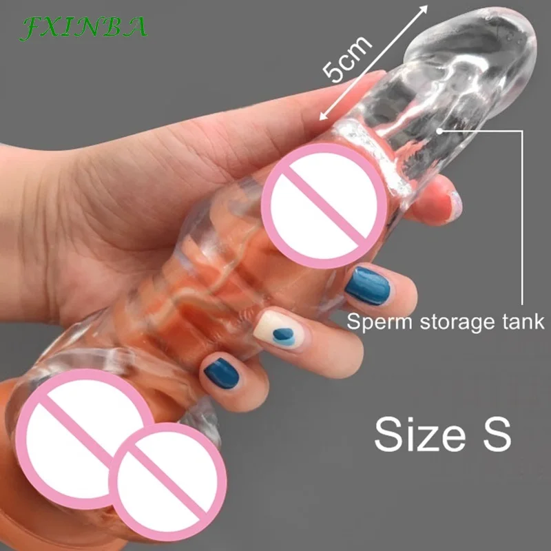 FXINBA Clear Large Penis Sleeve Extender Huge Reusable Condoms Delay Sex Toys for Men Thick Cock Sleeve Extender Dick Enlarger