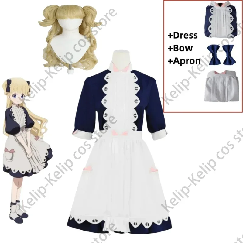 Casa de Sombras Anime Felix Cosplay para mulheres, peruca azul, saia branca, vestido Lolita princesa, lindo kawaii, terno de festa de aniversário