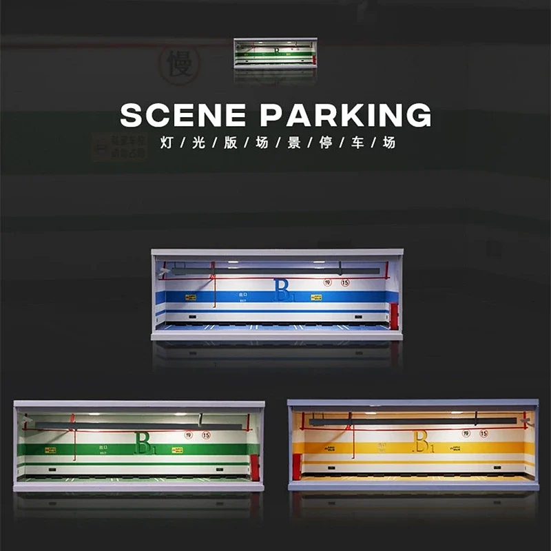 MOREART 1/64 Simulated Parking Lot Model Vehicle Model Display Case Miniature Scene PVC Assembly with Light Parking Space Model