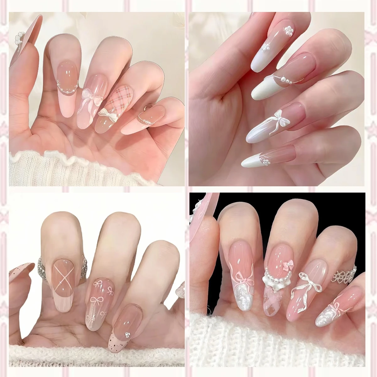 3/6/12 ورقة شفافة مقوس دانتيل ملصقات الأظافر ثلاثية الأبعاد الأبيض الوردي الشريط سلسلة خط مسمار ملصقات فنية لتصميم مانيكير ذاتي الصنع #3