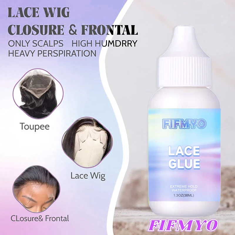 Fifmyo peruca de renda cola adesiva forte segurar peruca de renda cola líquida à prova dwaterproof água forte segurar renda frontal para extensões de cabelo